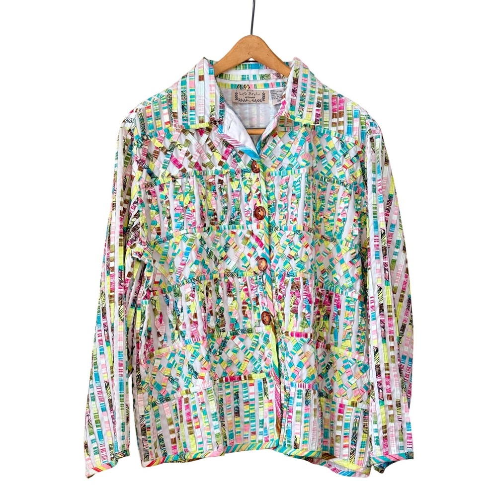 Life Style Woman 2X Boho‎ Chic Cotton Jacket Woven Patchwork Quilted Artsy Funky